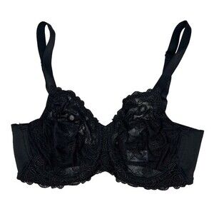 Wacoal Renaissance Rose Bra sz 34D * Black Floral Lace Embroidered Unlined Cups